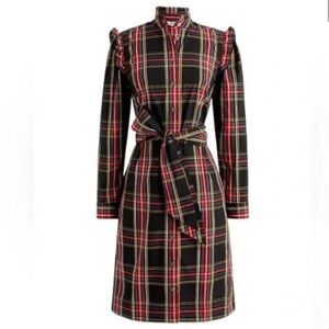 J. Crew Factory Stewart Tartan Plaid Belted Shirtdress